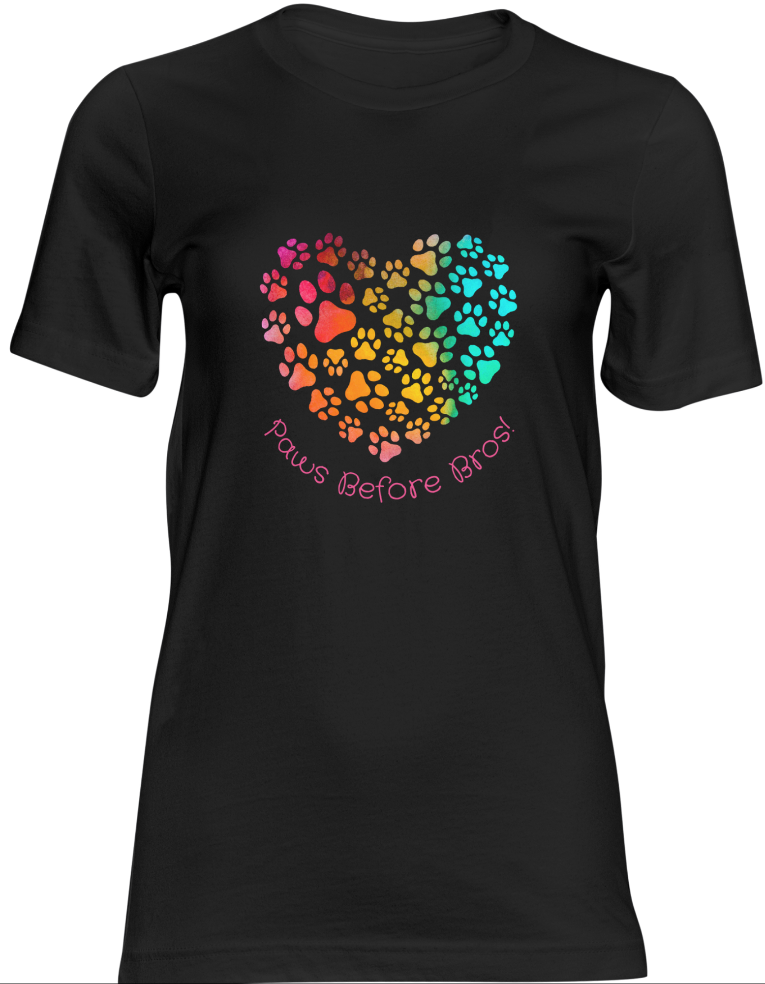Paws Before Bros Shirt – Rainbow Paw Heart Tee for Dog Moms, Cute Pet Lover Graphic T-Shirt
