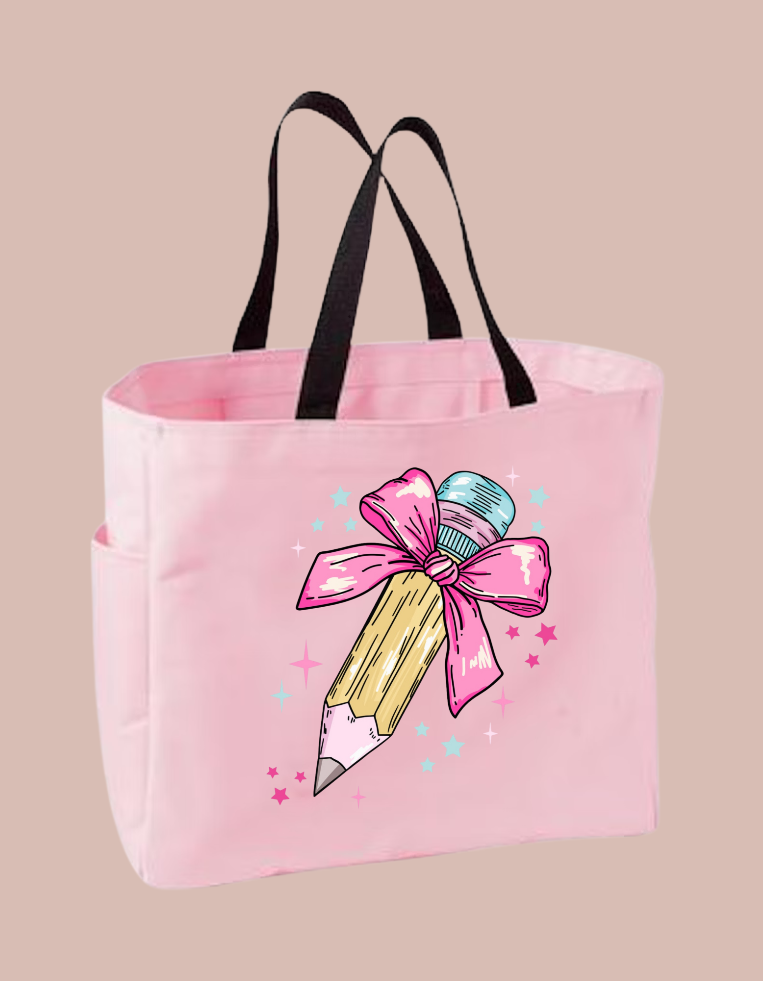 Pink Pencil Bow Teacher Tote Bag