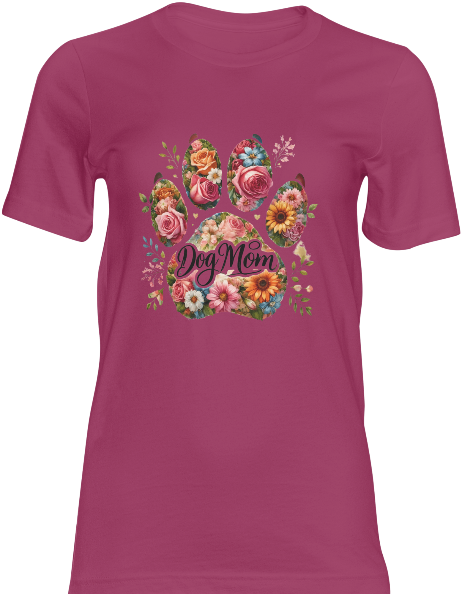 Dog Mom Shirt – Floral Paw Print Graphic Tee, Cute Dog Lover T-Shirt