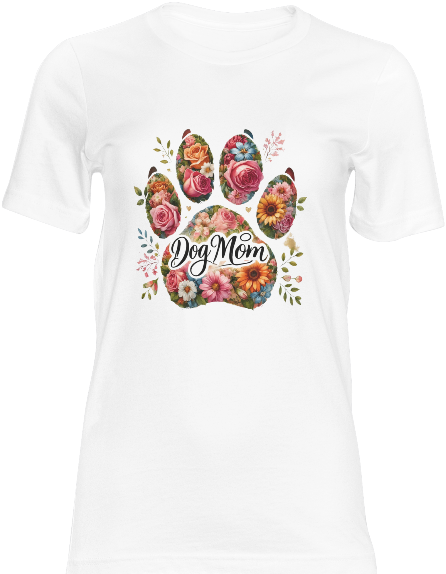 Dog Mom Shirt – Floral Paw Print Graphic Tee, Cute Dog Lover T-Shirt
