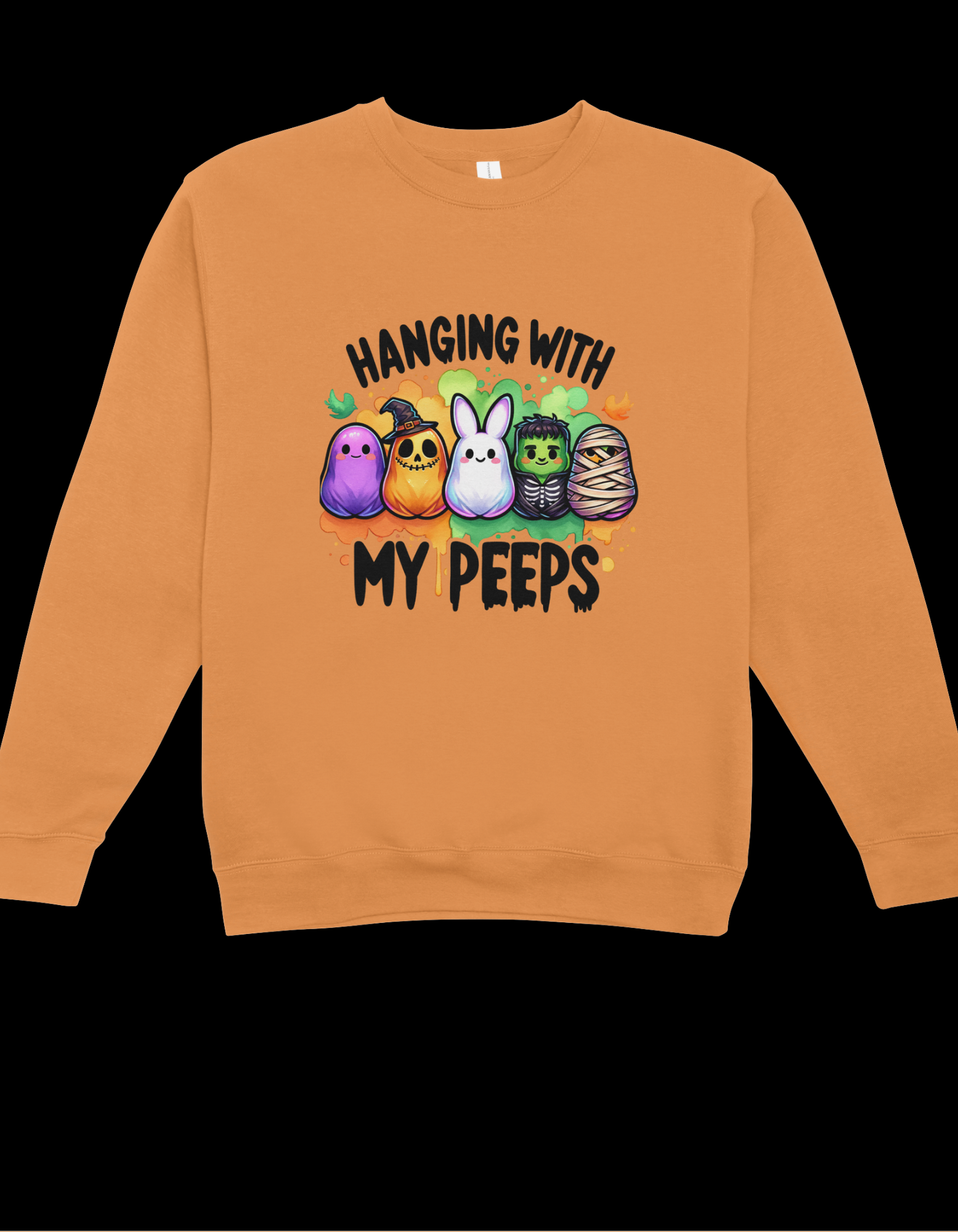 Hanging With My Peeps Halloween Sweatshirt – Cute Ghost & Pumpkin Fall Crewneck